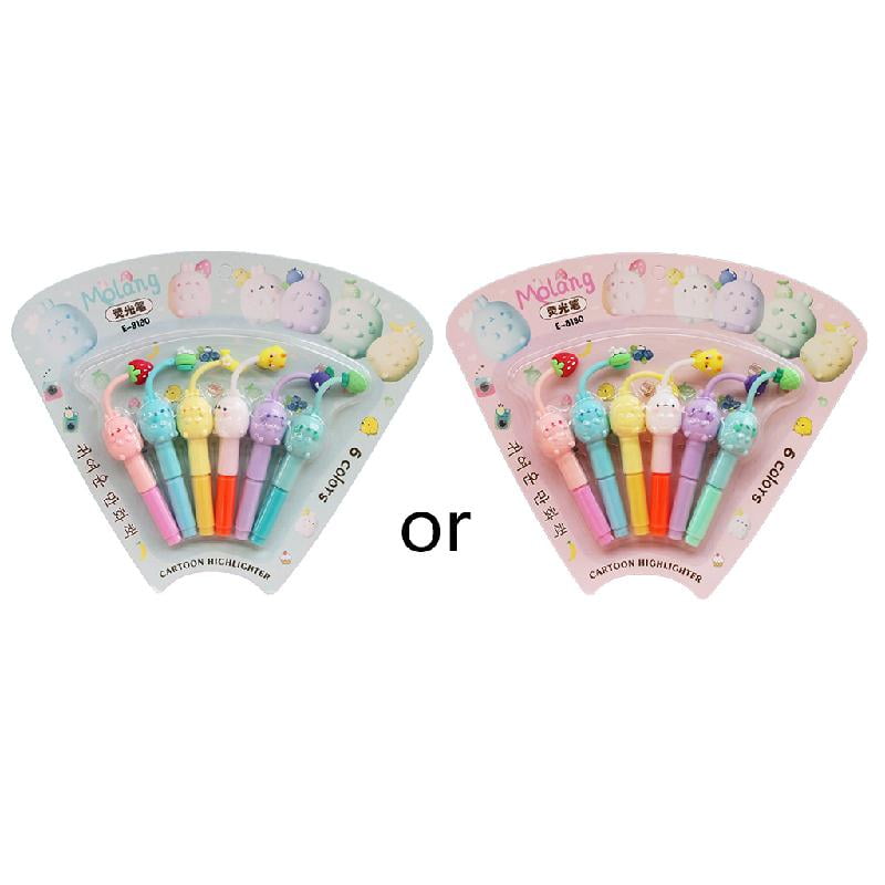 TONKBEEY 6pcs Cute Mini Highlighter Pen Kawaii Cartoon Bunny Fluorescent Marker Pens School Office Stationery Supply