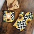 thumbnail image 5 of Sunflowers Bees Checkered Kitchen Oven Mitt and Pot Holder Sets 2 Pcs for Baking, Cooking and Grilling, Heat Resistant Up To 392 °F, 5 of 7