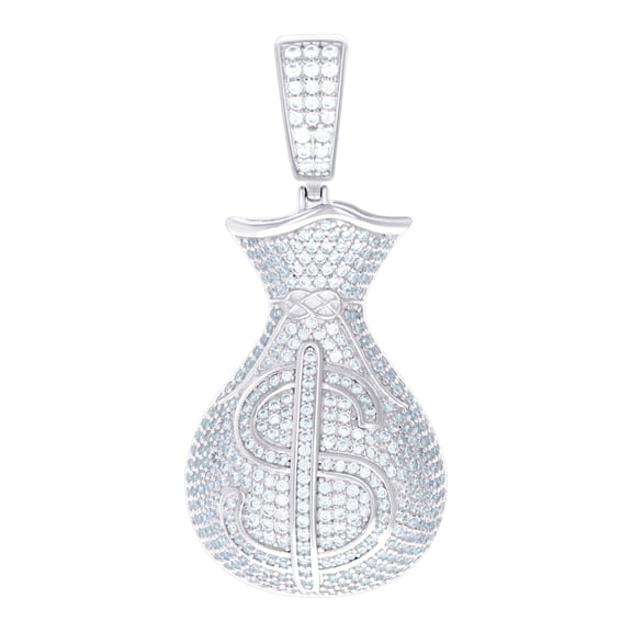 925 Sterling Silver Mens Cubic Zirconia Money Bag Currency Charm Pendant 50.6x23.5mm Wide Necklace for Men