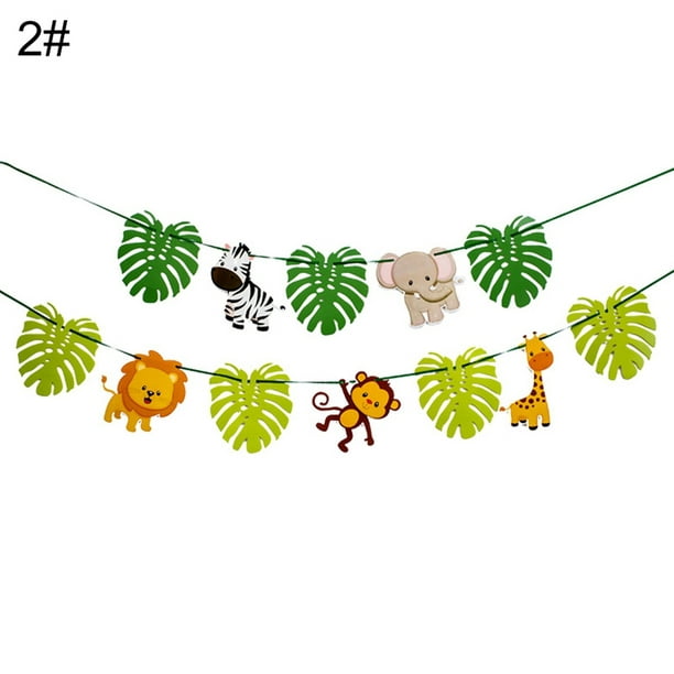 GYMNASTIKA 5m Cartoon Jungle Animals Leaves Happy Birthday Banner Festival  Party Decor 