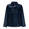 thumbnail image 5 of Htigea Women's Drop Cowl Neck Shirts Elegant Satin Long Sleeve Top Dressy Office Work Blouse Dark Blue S, 5 of 6