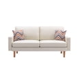 thumbnail image 3 of Benjara Gala 3 Piece Sofa and Chairs Set, Ivory Fabric, 2 Pillows, Brown Wood Frame, 3 of 5
