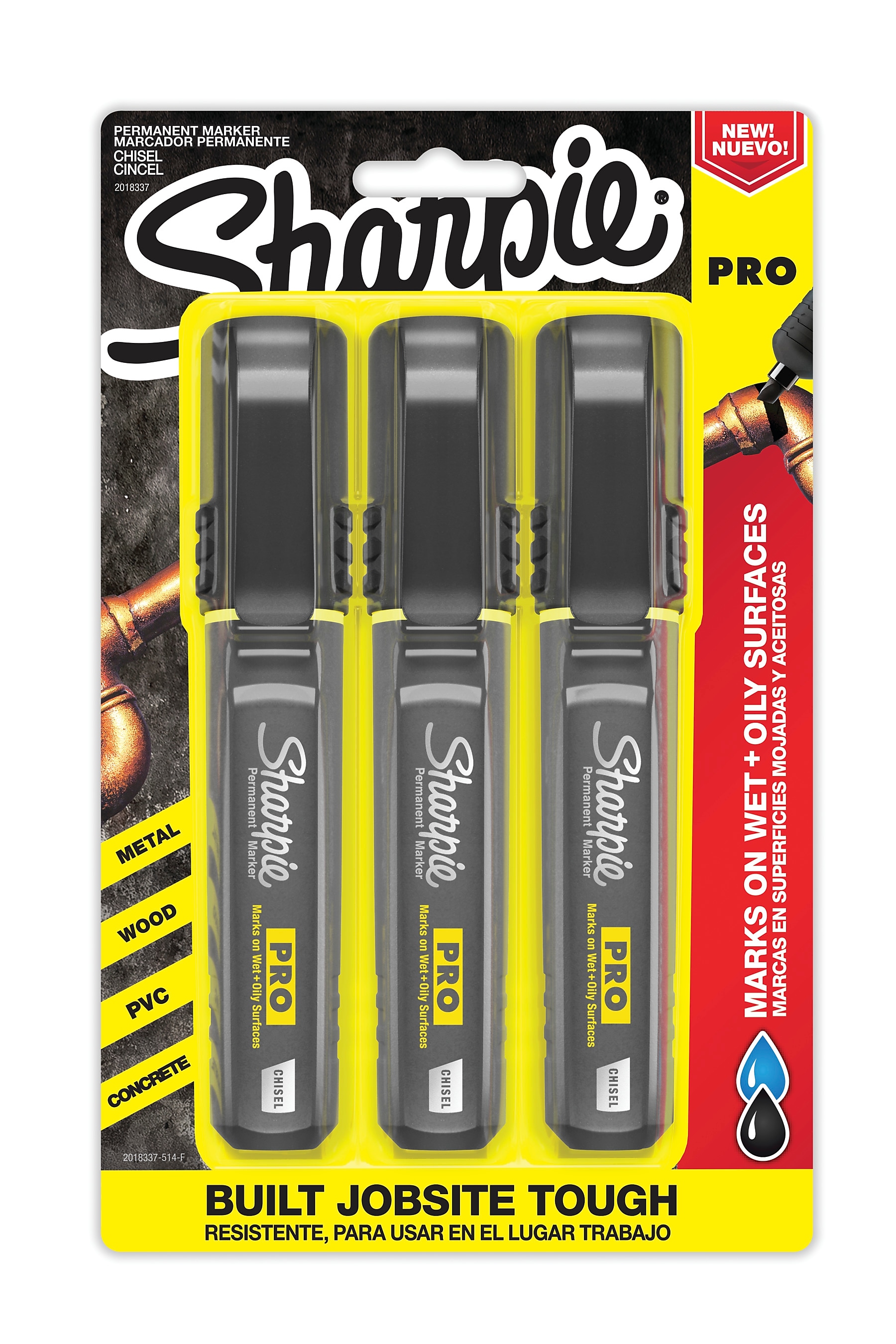 Sharpie PRO Permanent Markers Medium Chisel Tip Black 3/Pk (2018337