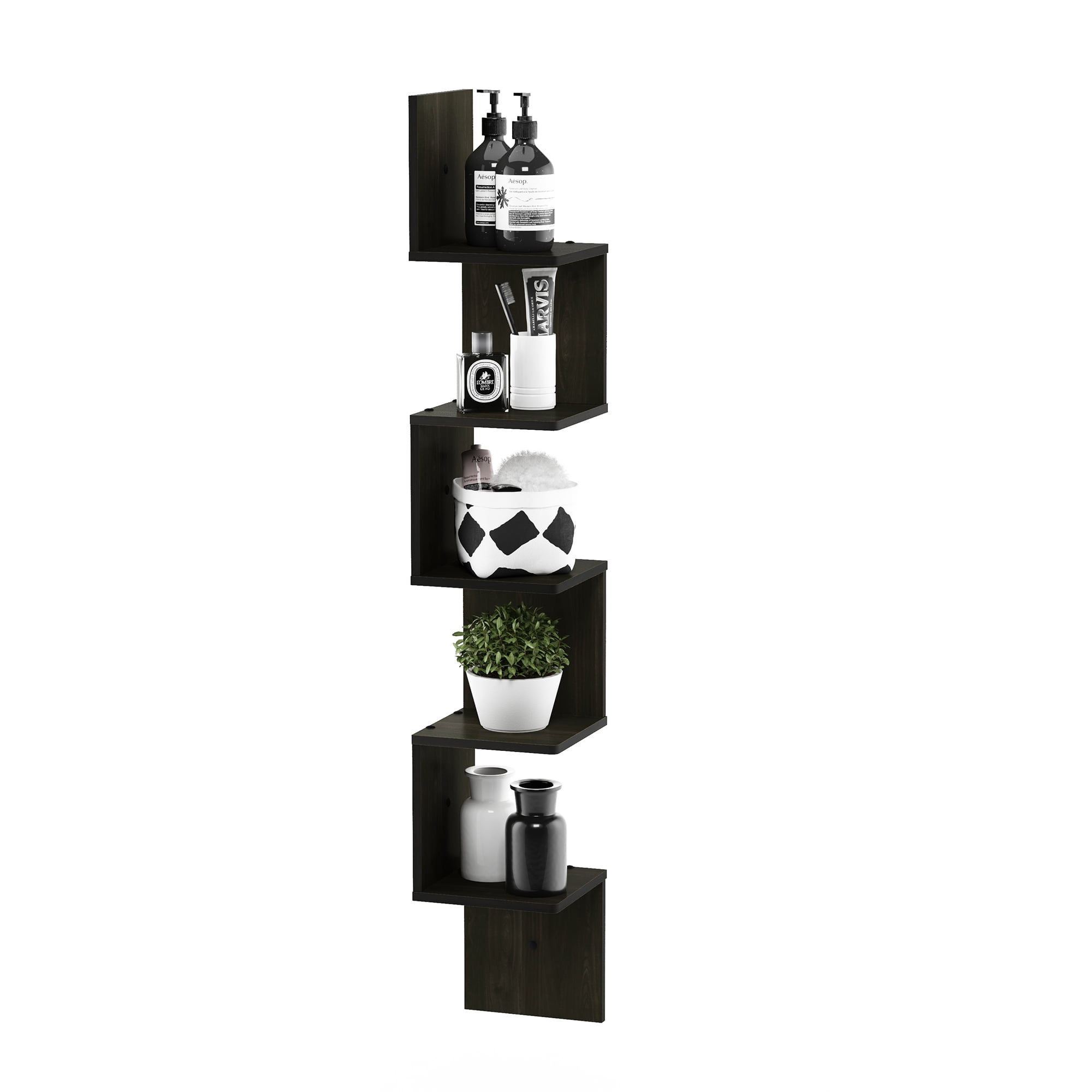 Furinno Rossi Contemporary 7.8" x 7.8" 5-Tier Espresso Floating Shelves