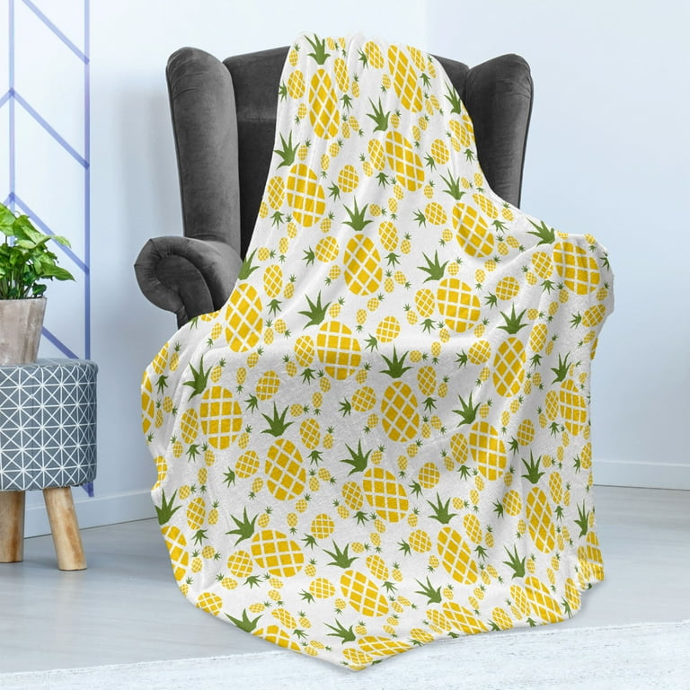 Green and Yellow Soft Flannel Fleece Throw Blanket Rhombus Pineapple with Blooming Foliage Organic Food Design Cozy Plush for Indoor and Outdoor