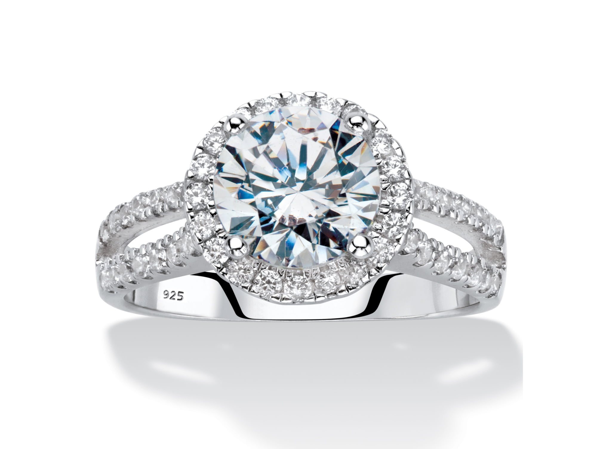 Split Shank Halo Wedding Ring Baguette Round CZ 925 Sterling Silver Choose Color 