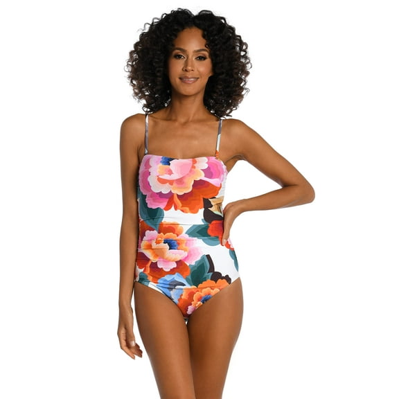 La Blanca Women's Bandeau One Piece Swimsuit 16, Multi//Floral Rhythm