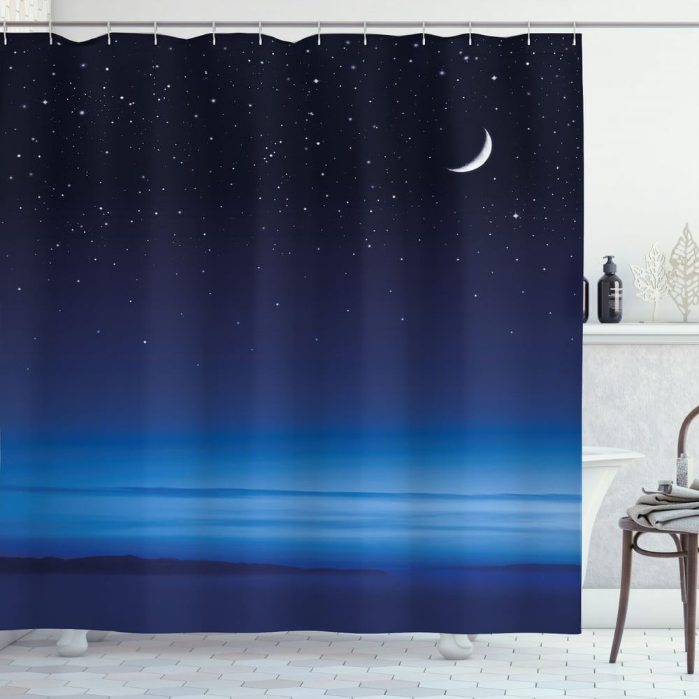 Night Shower Curtain, Moon and Stars over Santa Barbara Channel Infinity Foggy Pacific Ocean