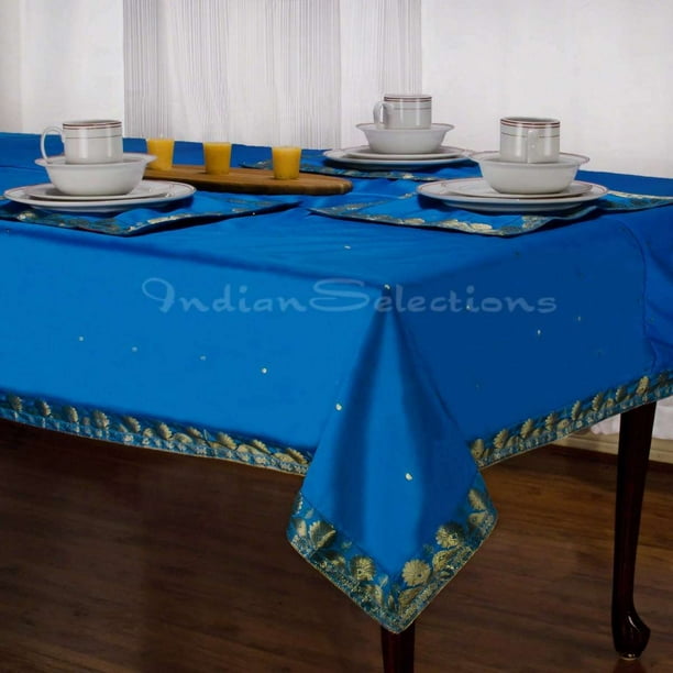 Blue Handmade Sari Tablecloth (India)