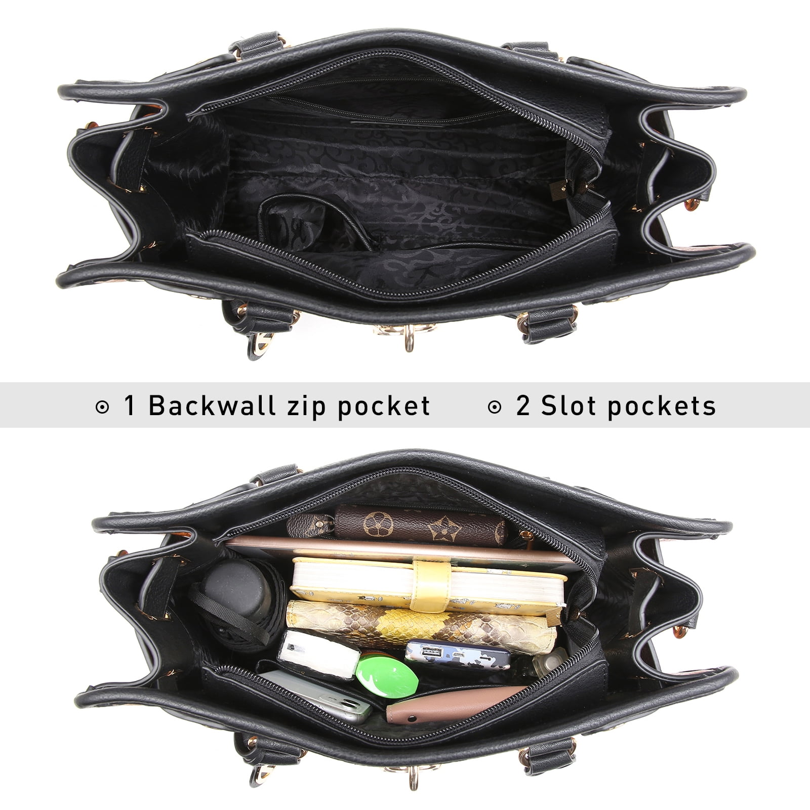 MKP Women Satchel Two tone Handbags Purses Top Handle Tote with Wallet 2pcs Bag Set