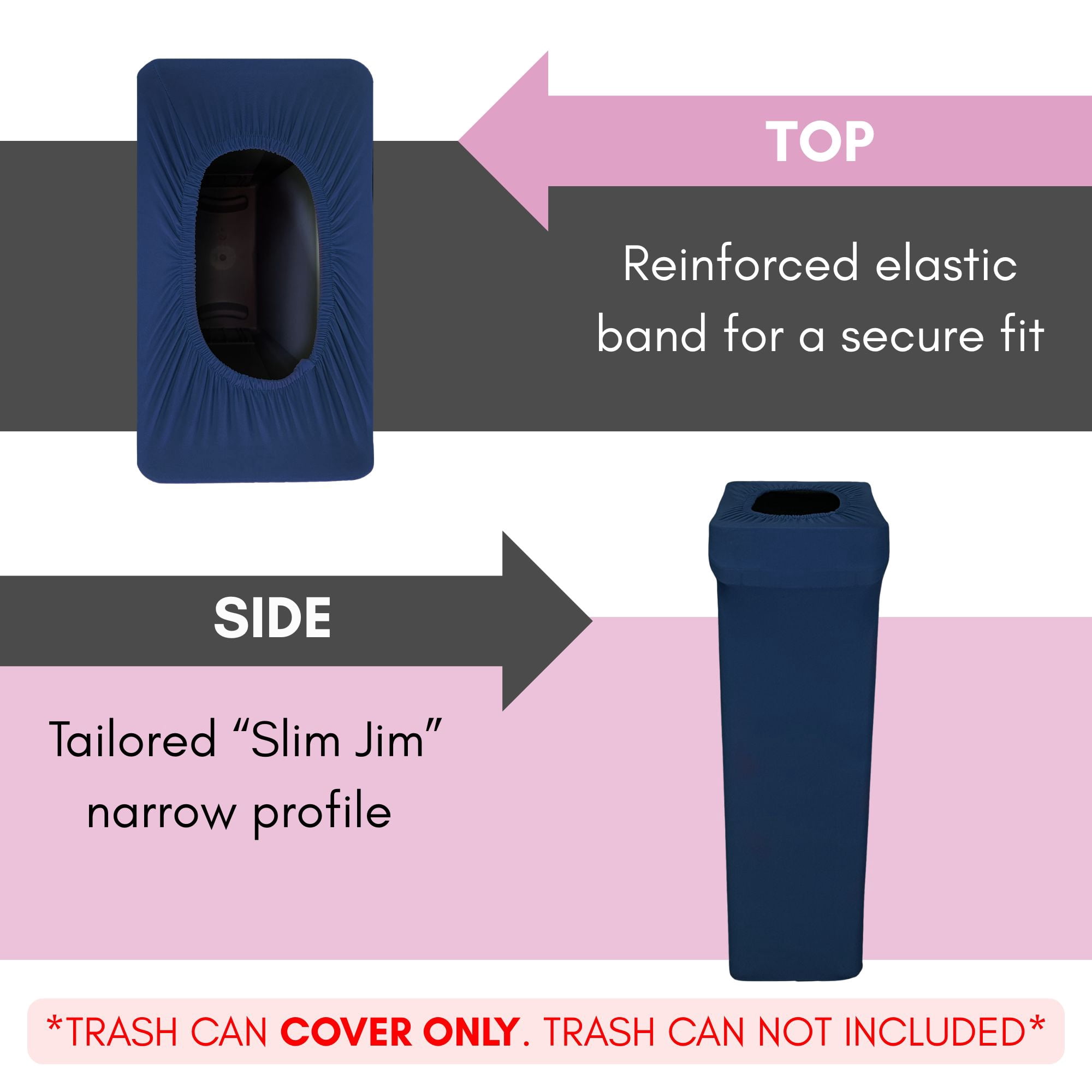 YOUR CHAIR COVERS - 23 Gallon Spandex Slim Jim Narrow Trash Can Cover - Navy Blue (Cover ONLY, Trash CAN NOT Included)