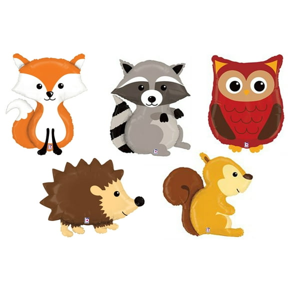 Set of 5 XL Woodland Animal Foil Mylar Balloons Forest Friends Lovable Critters