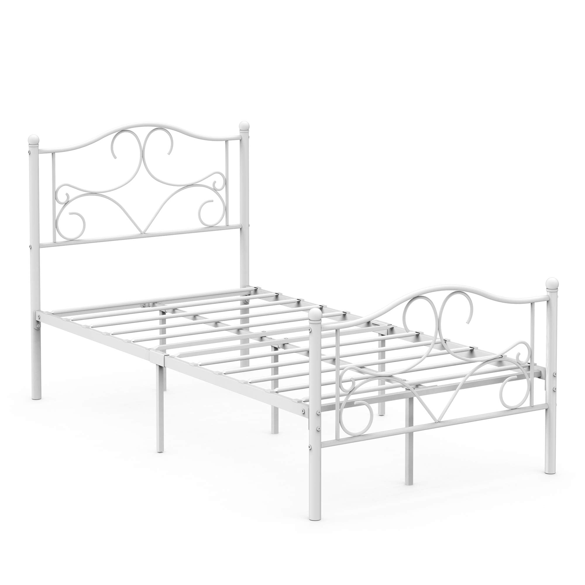 Curved Twin Size Metal Bed Frame with Storage for Kids, Platform Bed