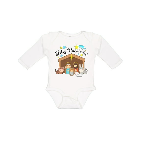 Inktastic Feliz Navidad Cute Nativity Scene Boys or Girls Long Sleeve Baby Bodysuit