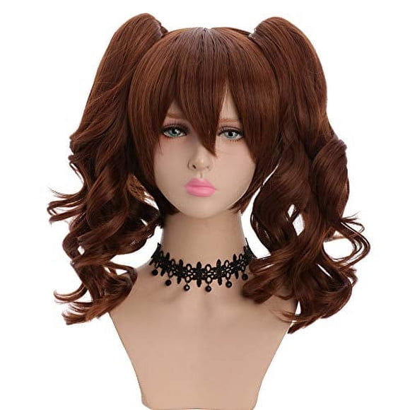 Yuehong peluca con clip de cola de caballo doble, pelucas onduladas de anime para mujer, longitud media, resistente al calor