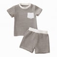 thumbnail image 4 of NOLDARES Toddler Baby Boy Summer Clothes Short Sleeve Letter Print Stripe T-Shirt with Elastic Waist Shorts Set Summer Outfit Blazer,6-12 M, 4 of 4
