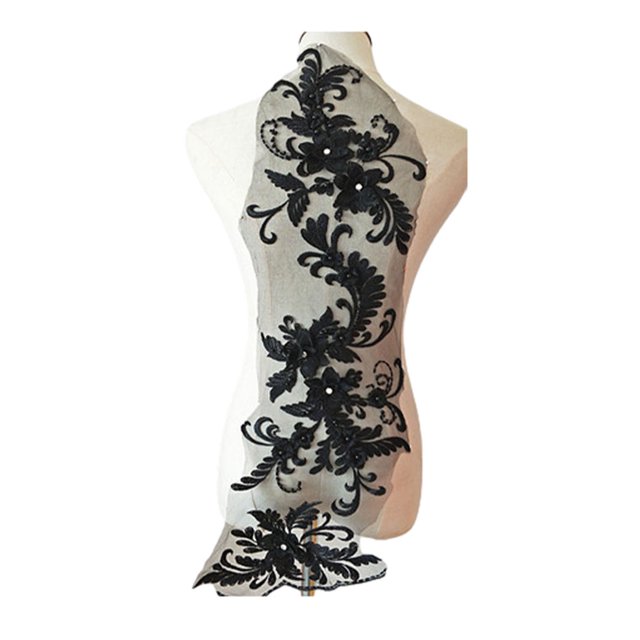 Qarigey Decoración del remiendo del applique del cordón para el vestido del cordón del applique del vestido de la ropa del funcionamiento Disfraces de disfraces Negro