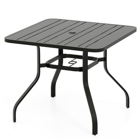 Gymax Outdoor Dining Table for 4 37 Inches Square Patio Bistro Dining Table w/ 1.57'' Umbrella Hole and Metal Frame