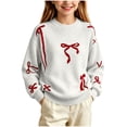 thumbnail image 7 of Winter Sweaters for Girl Cozy Thermal Long Sleeve Crew Neck Cute Bow Printed Pullover Sweater for Daily Casual Family Gathering Wear White 15-16 Years, 7 of 7