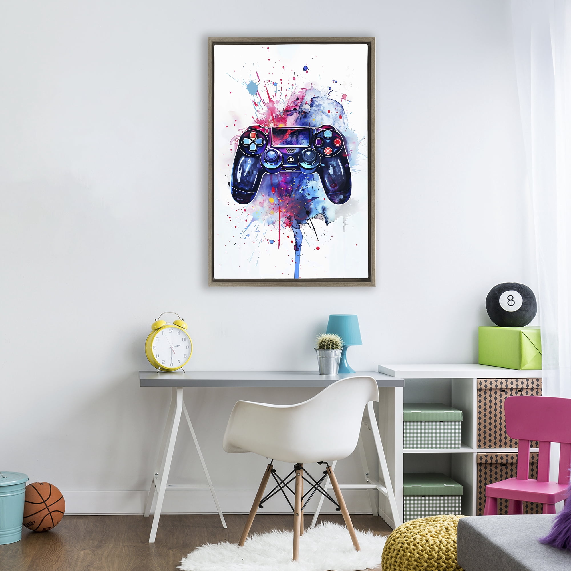 Stupell Industries Burst of Color Controller Brown Framed Floater Canvas Wall Art, design by Creative Studio