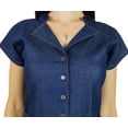 thumbnail image 5 of Bimba Womens Blue Denim Dress With Pocket Casual Cap Sleeve Chic Bodycon Dresses, 5 of 10