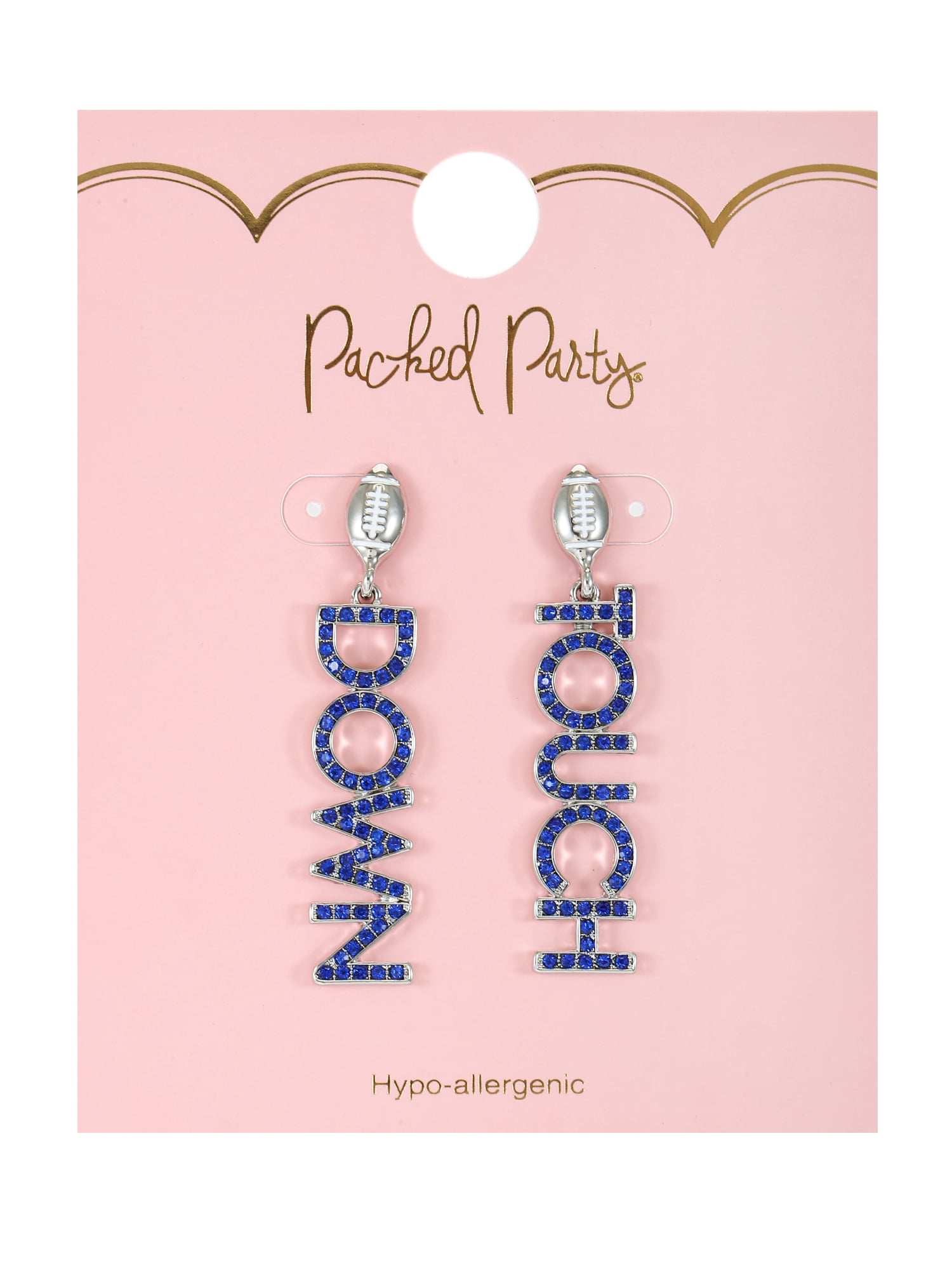 Packed Party Women's Touchdown and Score Silver Hoop Earrings, 1 Pair