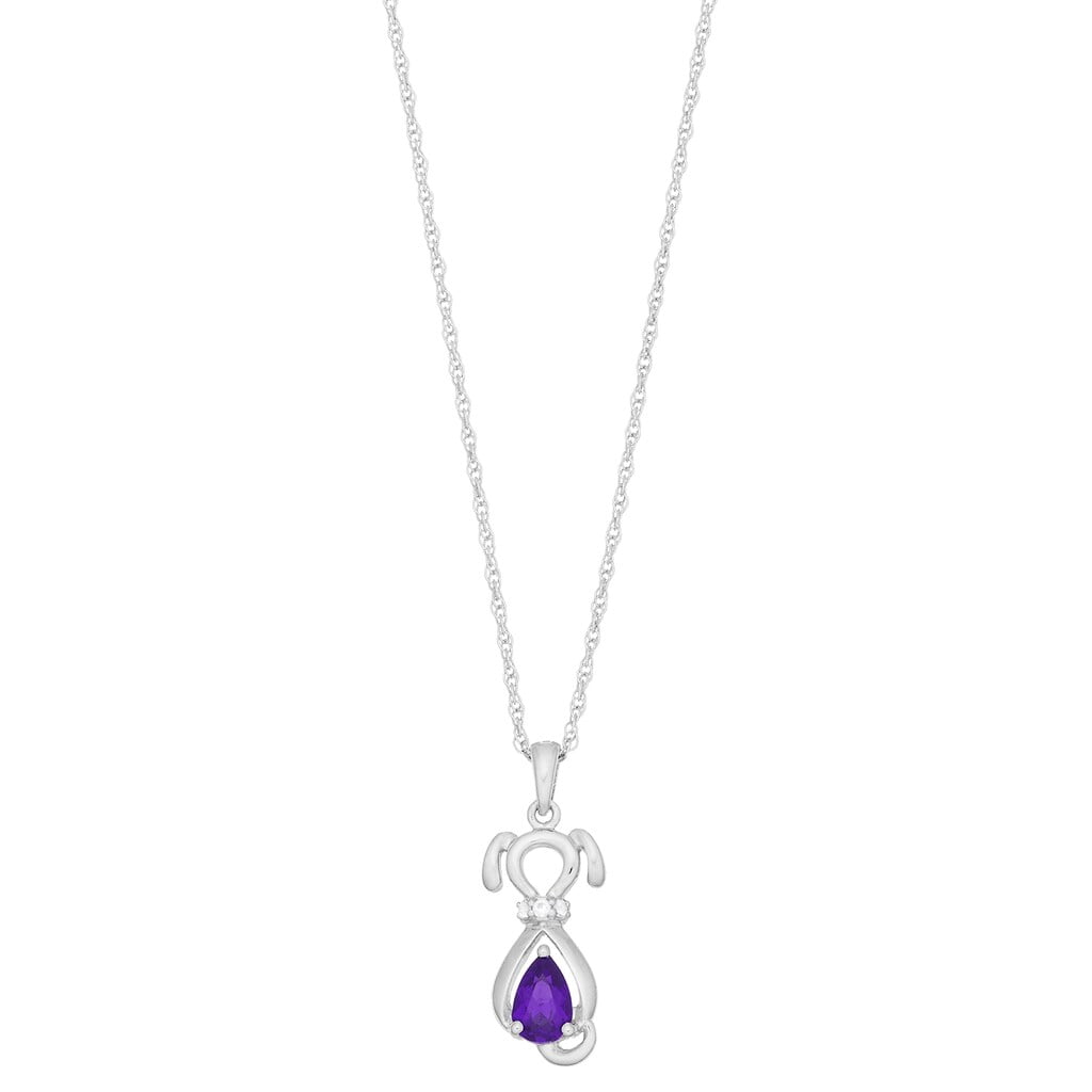 Brilliance 925 Sterling Silver Genuine Amethyst and Created White Sapphire Dog Pendant with 18" Chain
