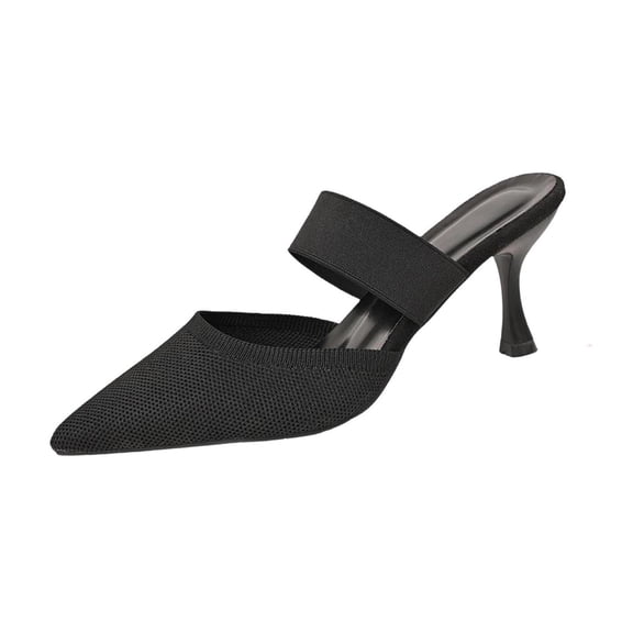 Black Ladies Stylish Pointed Toe Heels With Closed Toe Stiletto Slip-On Sandals