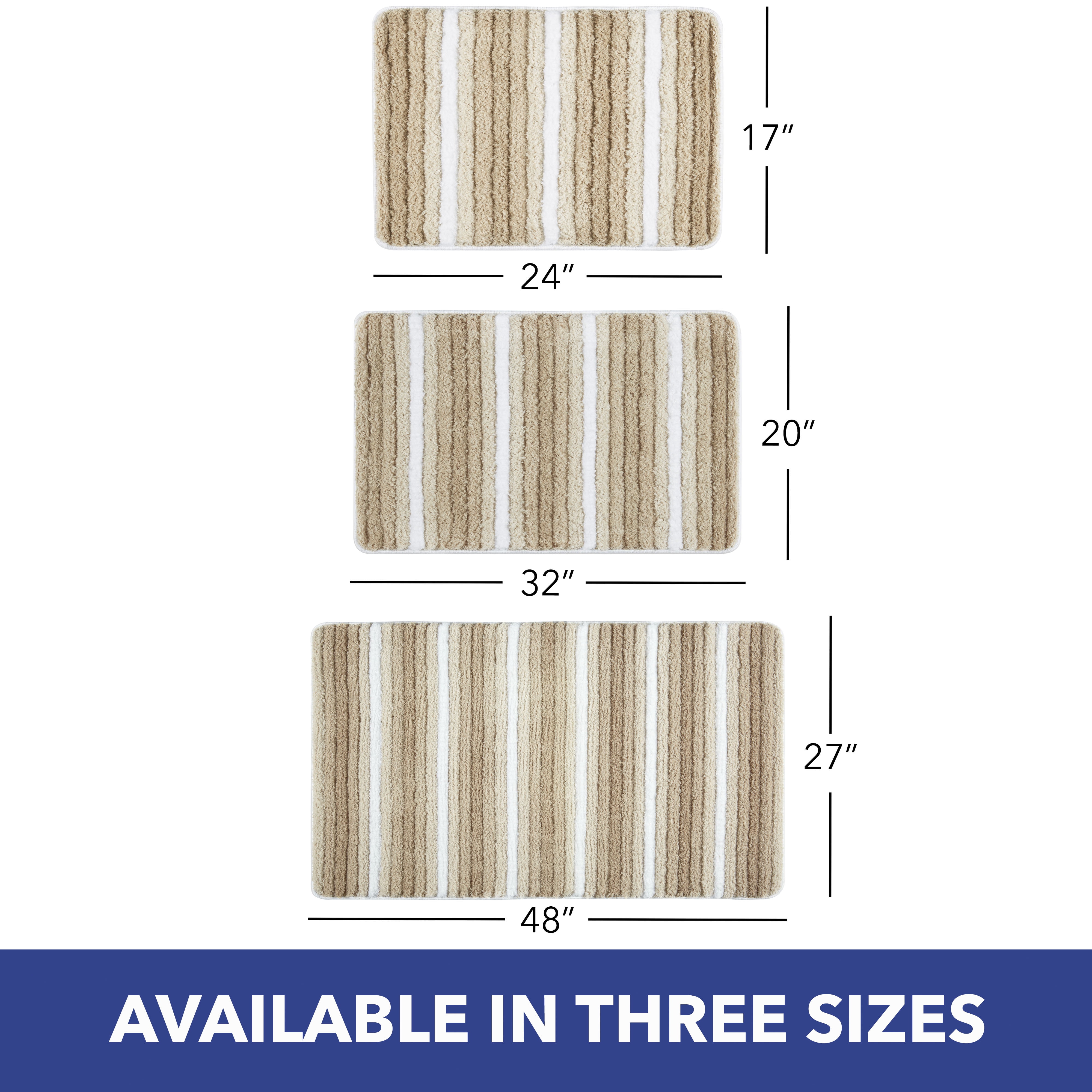 Sohome Chino Striped Machine Washable Bath Mat, Brown/White, 20"x32"