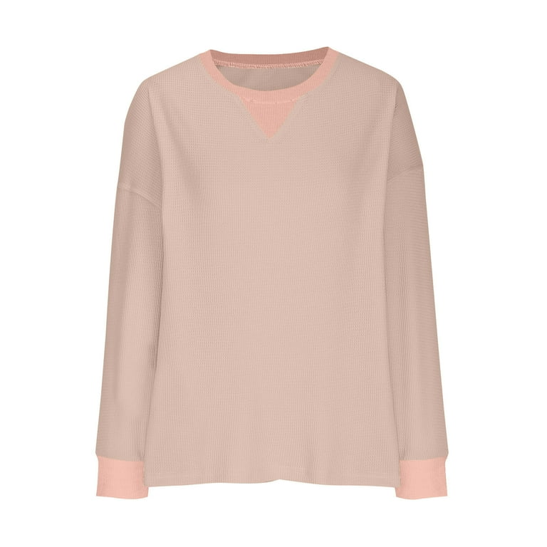 Womens Waffle Solid Color Tops Long Sleeve Crew Neck P - Walmart.com