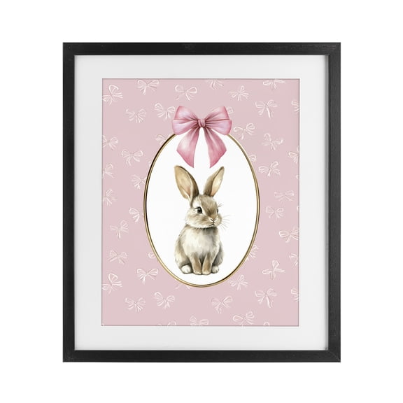 Stupell Industries Cottage Ribbon Border Bunny Black Framed Print Under Glass, 13 x 16, by Christine Simpson Art
