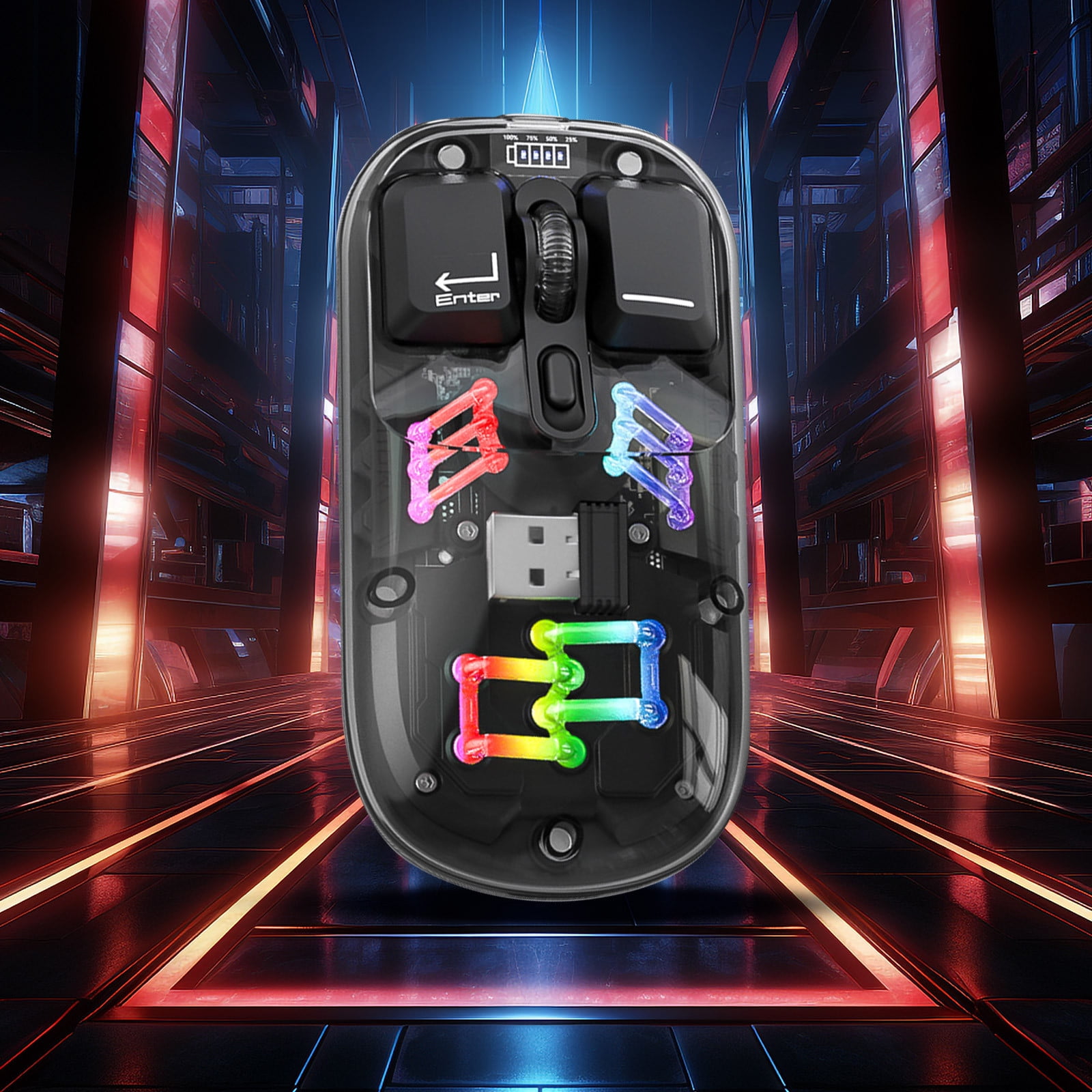 SPOORYYO Transparent Wireless Mouse with Dual 2.4G/Bluetooth 5.0 Connection, RGB Backlight, and Type-C Rechargeable - High-Capacity Battery and Precision Sensor for Office and Gaming