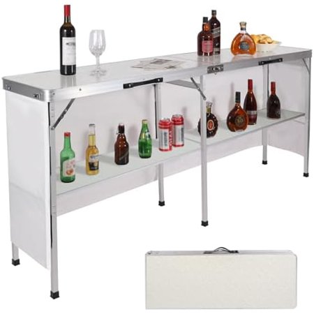REDCAMP Extra Long Portable Bar Table with Skirt, Pop-Up Bar Mobile Bartending Station for Events, Party, Camping, Tradeshow, White