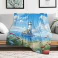 thumbnail image 6 of Lighthouse Sunrise Coast Scenery Pale Blue Tan Print Blanket Warm Throw Blanket Soft Flannel Lightweight Throw Blankets Couch Bed Travel Bedding Room Decor for Kids Teens Adults, 6 of 8