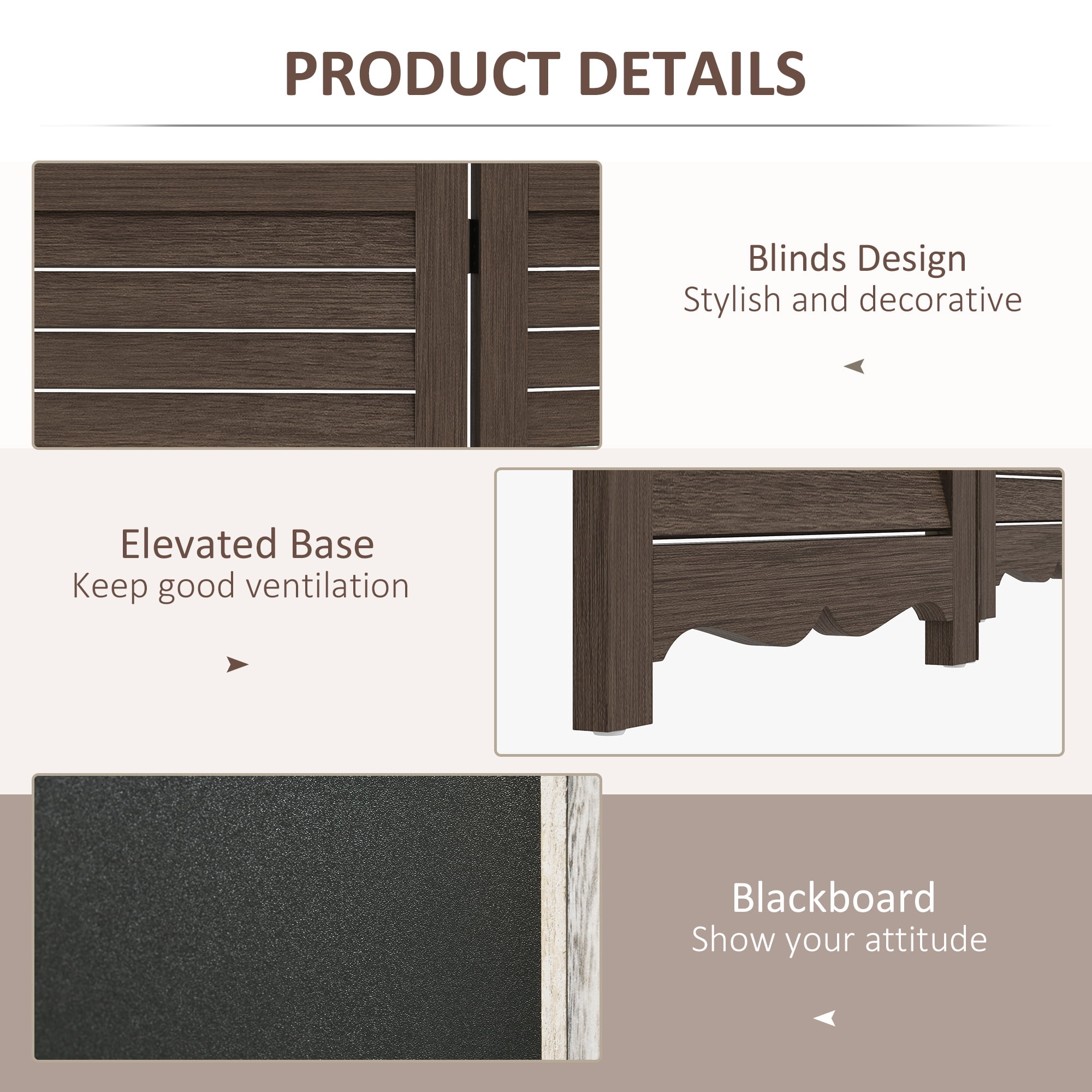 HOMCOM 5.5' 4 Panel Room Divider, Indoor Privacy Screens for Home, Brown