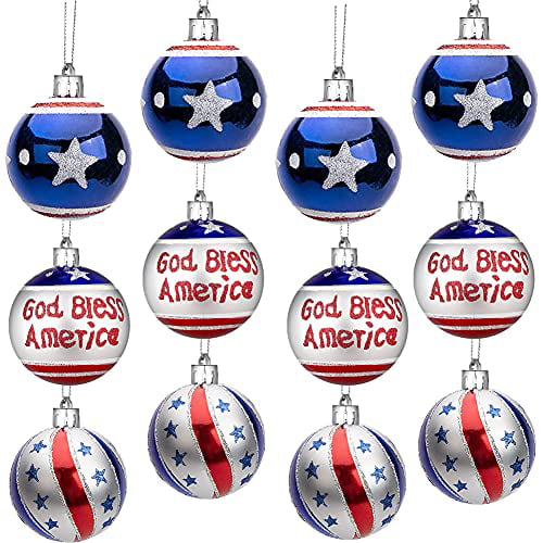 USA FLAG Americana Glass Ball Ornaments Box Set of 3 NEW IN BOX Patriotic Boxed