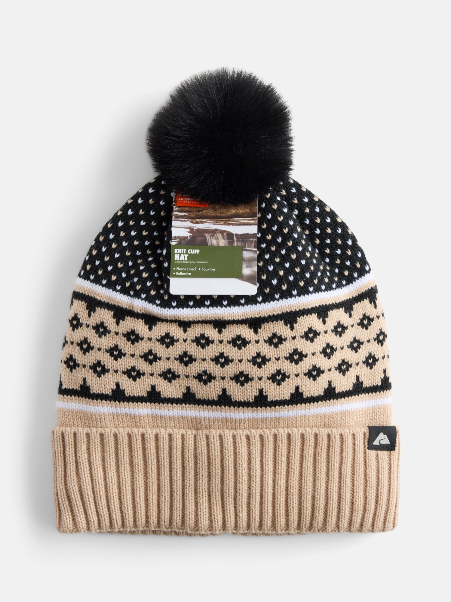 Ozark Trail Women's Ribbed Cuff Beanie Hat, Khaki