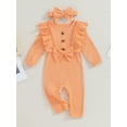 thumbnail image 2 of Cenuakty Baby Girl 2Pcs Fall Outfits Long Sleeve Bow Front Ruffle Romper with Headband Set Infant Clothes, 2 of 9