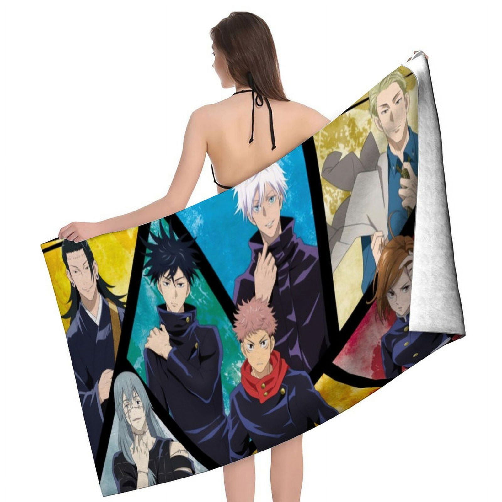 30.7×63in Beach Towel Jujutsu Kaisen Satoru Gojo Geto Suguru Anime Gifts for Women Kids Birthday Bath Outdoor Quick Dry Lightweight