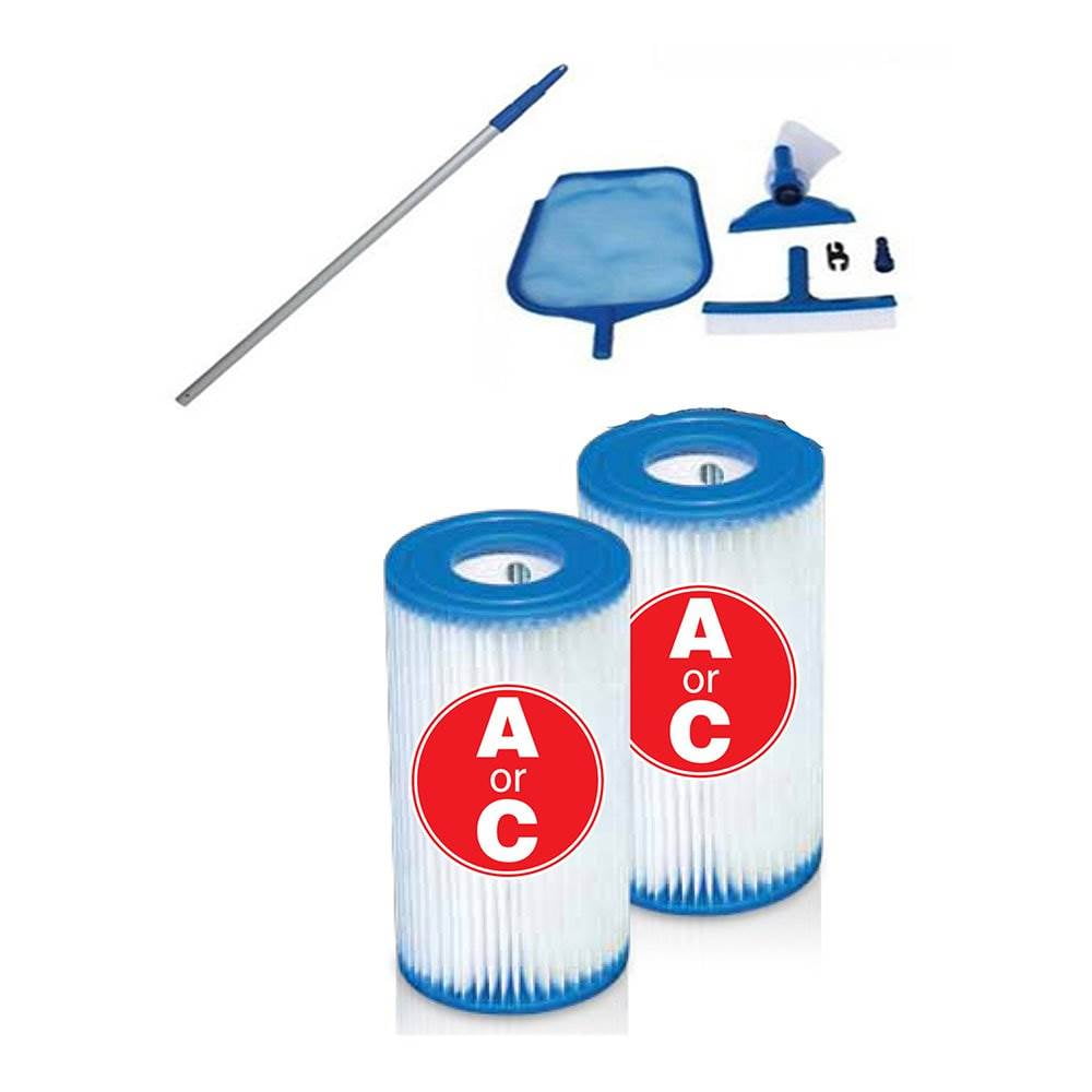 Intex Pool Cleaning Vacuum Skimmer & Pole Set + Type A or C Filter
