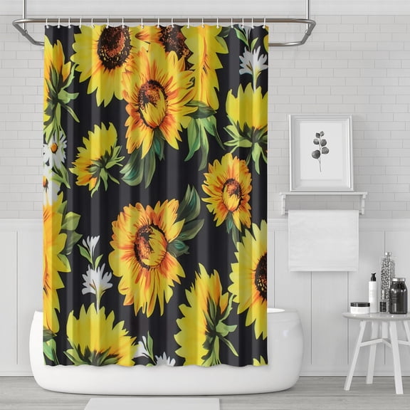 Sunflower Aesthetic Shower Curtain, Artistic Rustic Farmhouse Floral Waterproof Bathroom Curtain 72x72 Inch