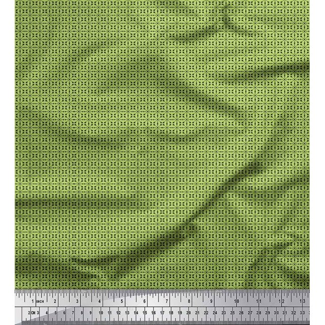 Soimoi Green Poly Georgette Fabric Geometric Abstract Printed Fabric 1 Yard 52 Inch Wide