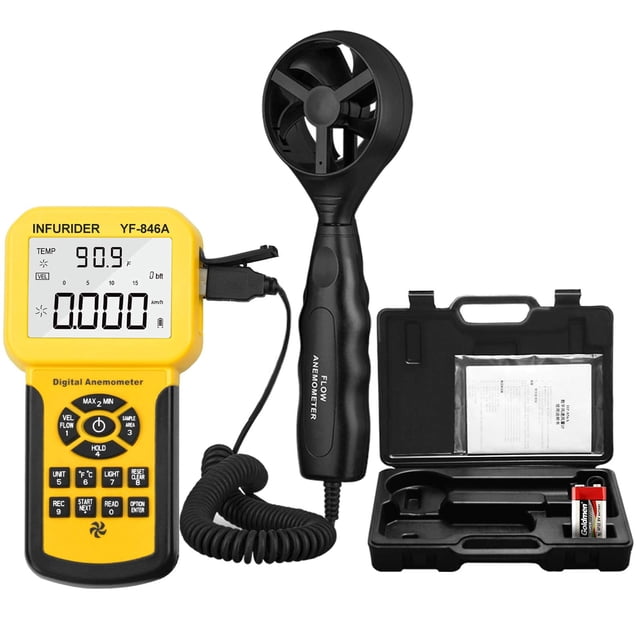 Pro Anemometer, Handheld CFM Wind Speed Meter INFURIDER YF-846A Wind Gauge Measures Wind Speed Wind Flow Wind Temperature CMM HVA