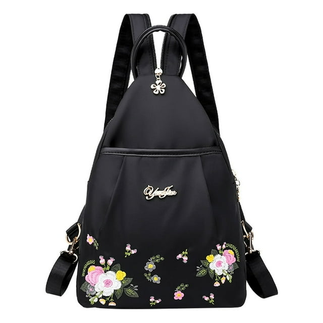 Embroidered Small Backpack Multifunctional Women Chest Bags for Work (Black)