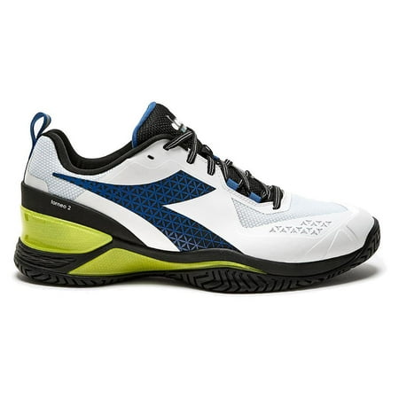 Diadora Men`s Blushield Torneo 2 AG Tennis Shoes White and Deja Vu Blue ( 9.5 )