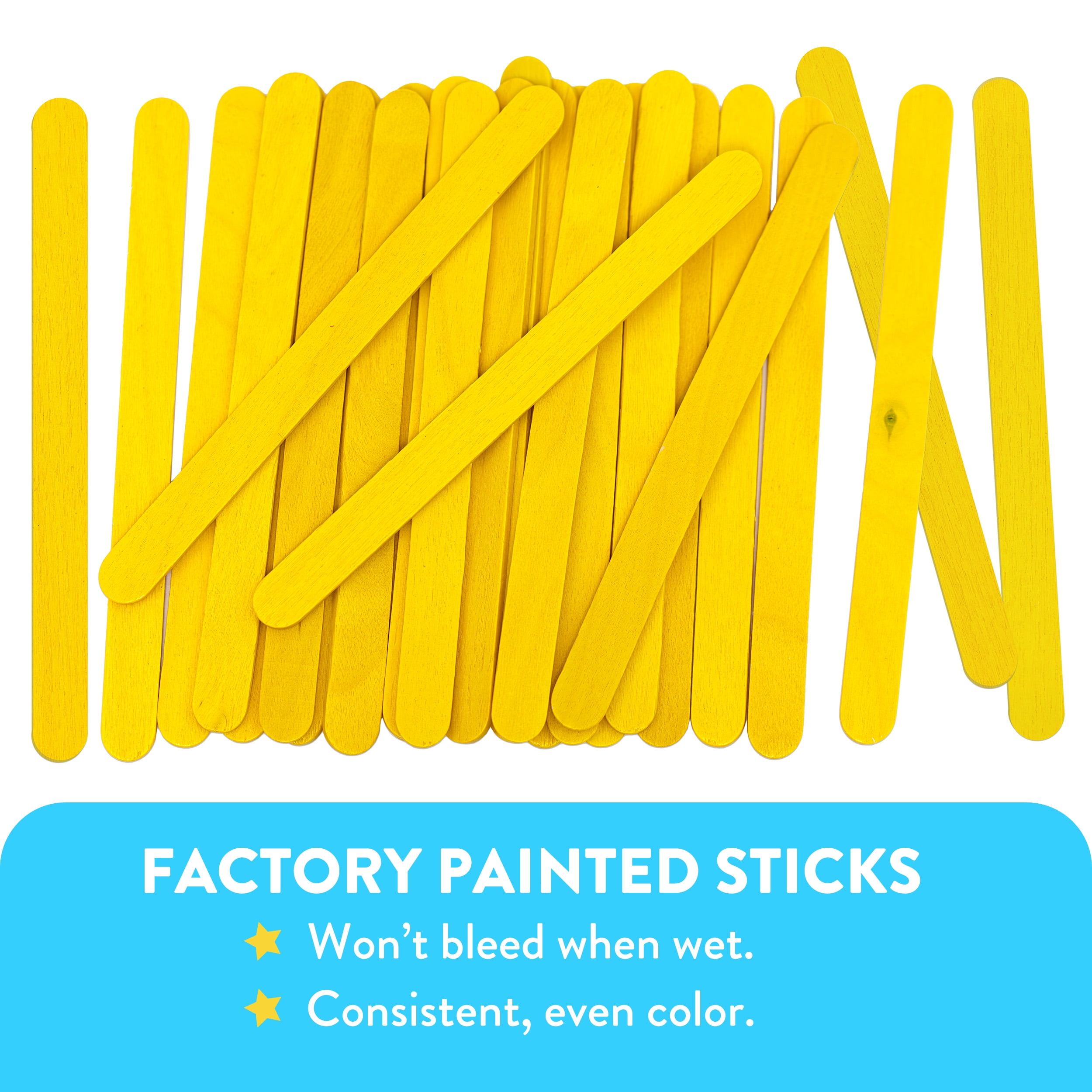 CraftySticks- 1000 Pack 4.5 Inch Yellow Painted Popsicle Sticks, Wood Craft Sticks for Crafts, Learning and STEM Basics