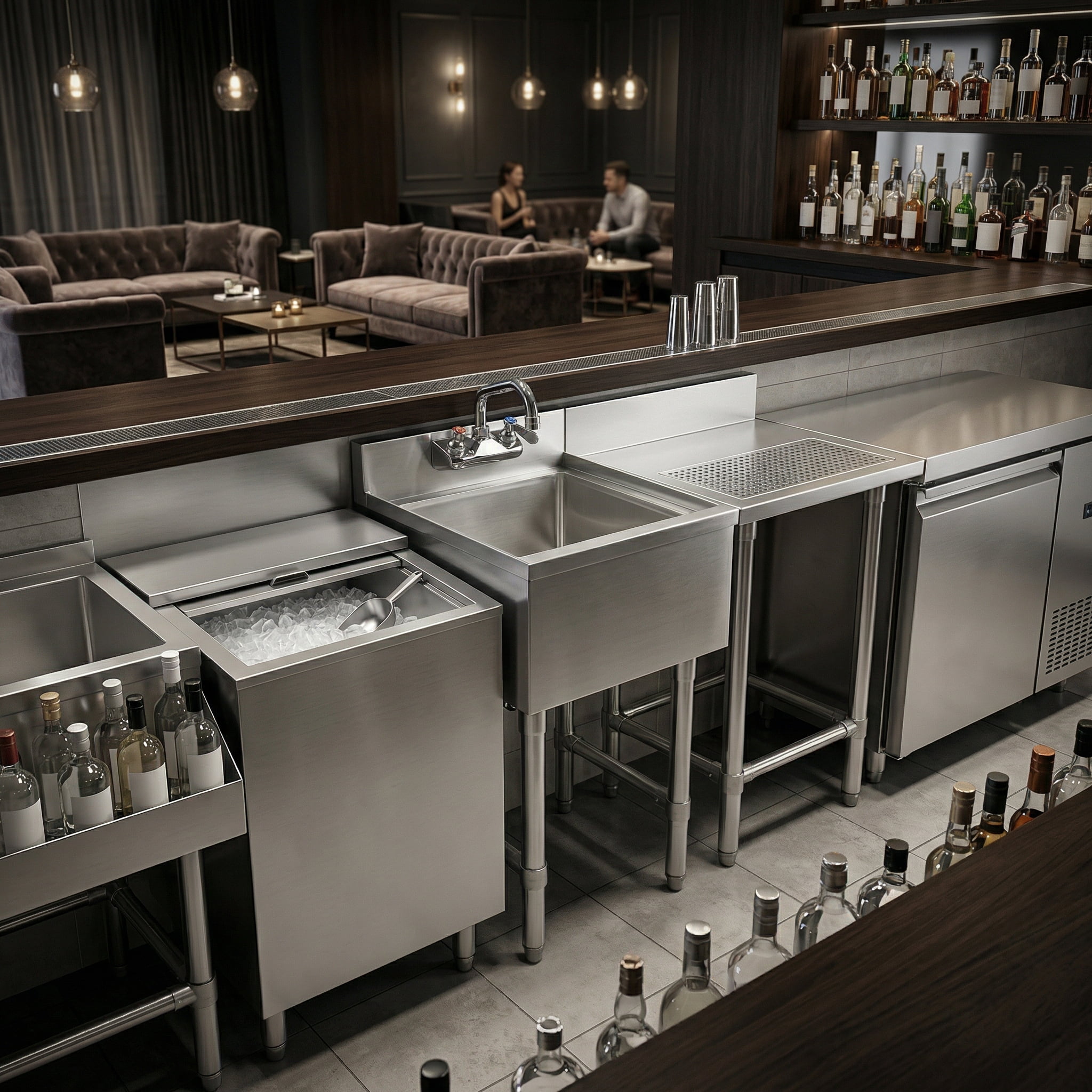 AmGood Commercial Underbar Hand Sink 18.5 in. x 15 in. x 30 in. Stainless Steel with Backsplash Faucet Included NSF, Single Bowl Bar Prep Sink