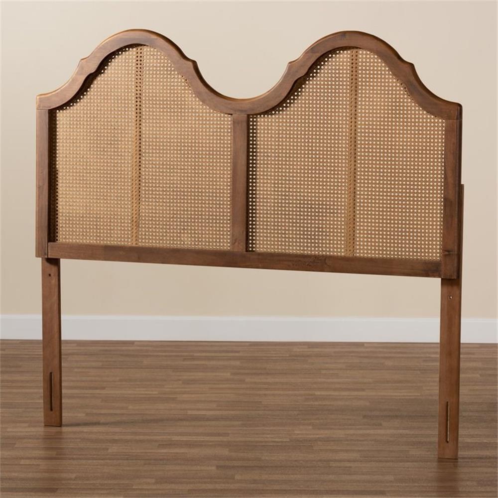 Bowery Hill Synthetic Rattan Walnut Headboard Arched Woven Detailing Queen Size Unassembled