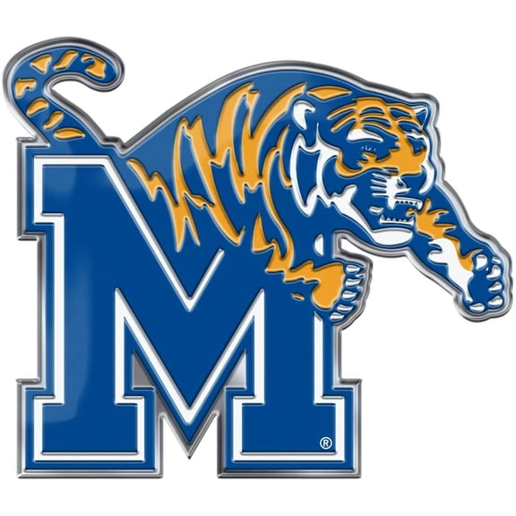 University of Memphis Tigers Auto Emblem, Aluminum Metal, Embossed Team Color, Raised Decal Sticker, Full Adhesive Backing