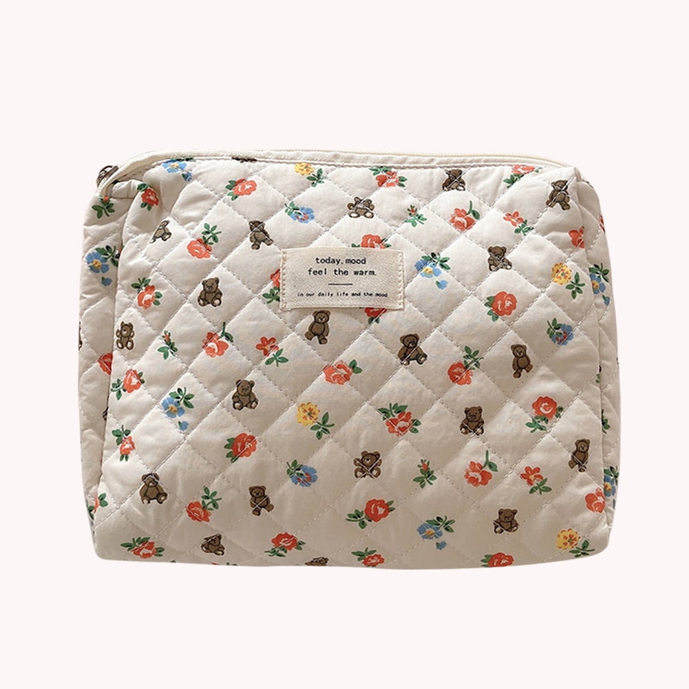 Korean Quilted Makeup Bag For Women Cosmetic Storage Bag Portable Toiletry  Bags Female Beauty Case Cotton Floral Cosmetic Pouch - AliExpress